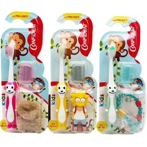 مسواک کودک کانفیدنت مدل Tiny Monkey Gift (میمون کوچک) با برس خیلی نرم همراه با جایزه — تصویر ۴