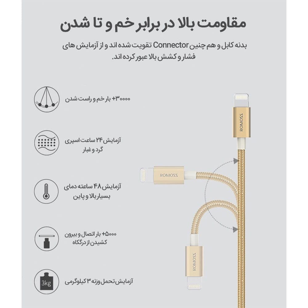 کابل تبدیل USB به USB-C / لایتنینگ روموس مدل CB21A طول 1.5 متر — تصویر ۵