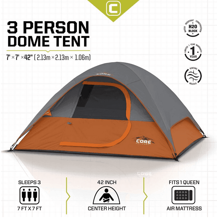 چادر کمپینگ 3 نفره Core مدل Dome — تصویر ۳