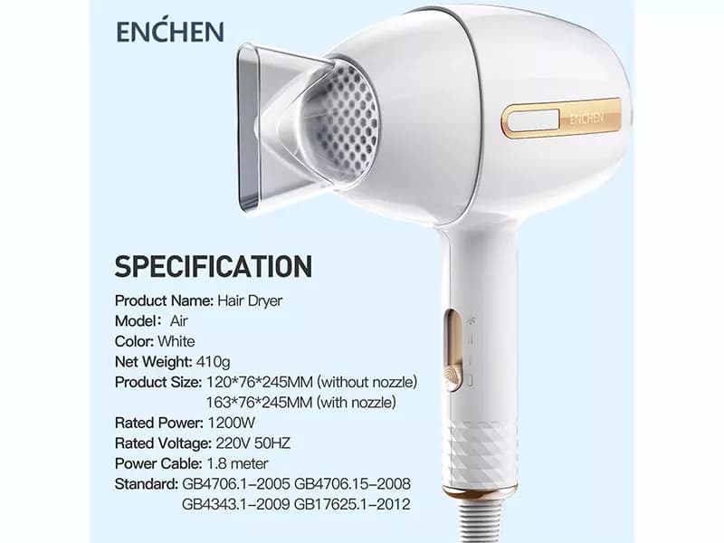 سشوار شیائومی مدل Enchen Air Hair Dryer 1200W (پلمپ اورجینال) — تصویر ۶