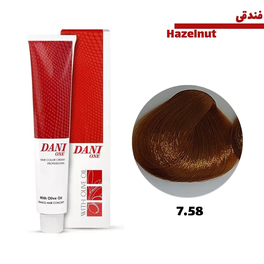 رنگ مو دنی وان سری فندقی کد 7.58 بلوند فندقی تیره حجم 100 میلی لیتر