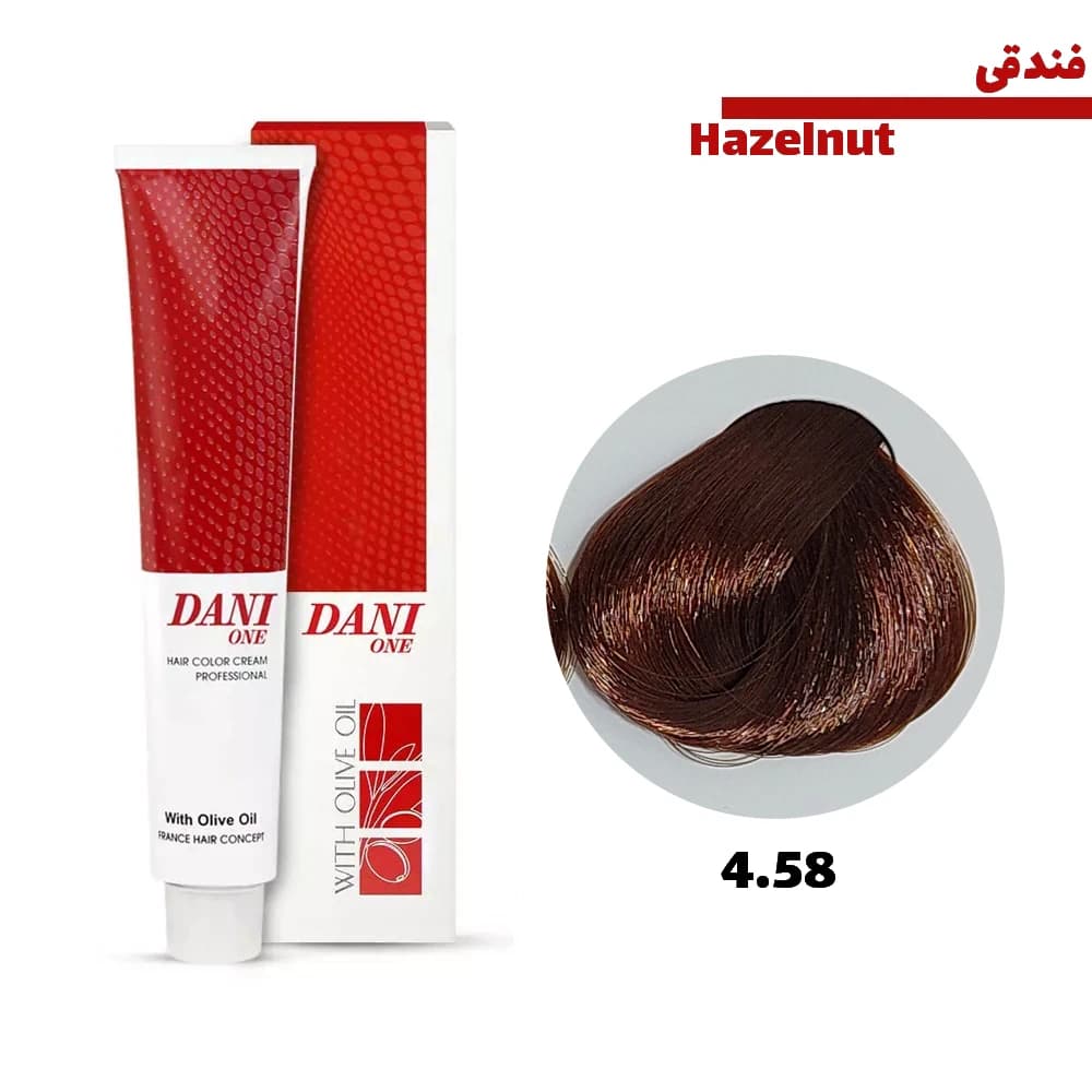 رنگ مو دنی وان سری فندقی کد 4.58 قهوه ای فندقی تیره حجم 100 میلی لیتر