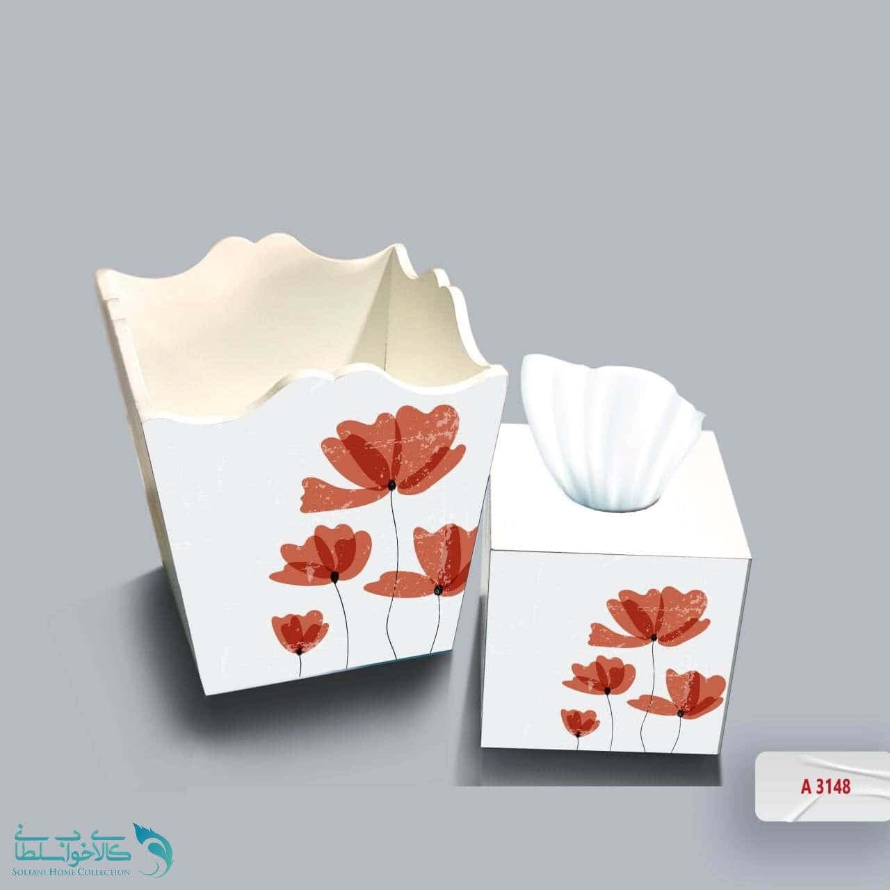ست سطل و جا دستمال چوبی کودک طرح گل شقایق کد A3148