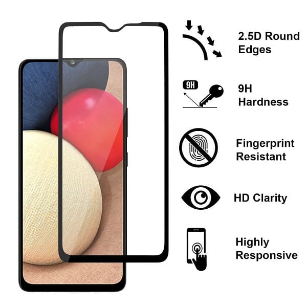 گلس A022 گلس گوشی سامسونگ A022 تمام صفحه شیشه ای گلس محافظ صفحه سامسونگ Full tempered glass for Samsung A02