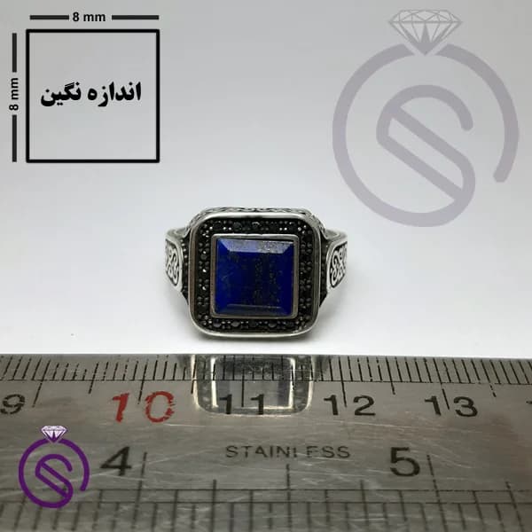 انگشتر نقره لاجورد مردانه مدل پیک کد 62320 — تصویر ۵