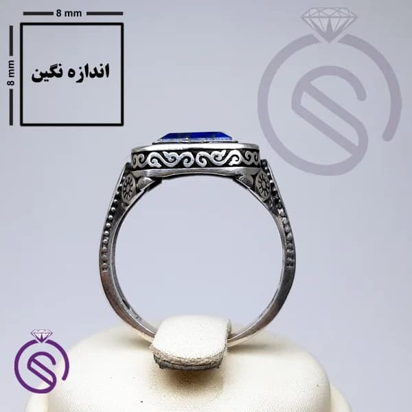 انگشتر نقره لاجورد مردانه مدل پیک کد 62320 — تصویر ۴