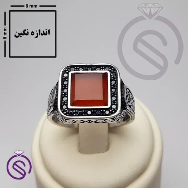 انگشتر نقره عقیق قرمز مردانه مدل پیک کد 62317 — تصویر ۶