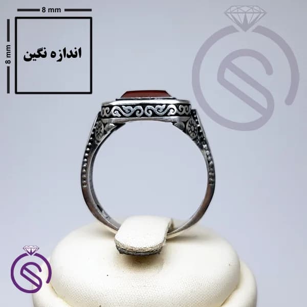 انگشتر نقره عقیق قرمز مردانه مدل پیک کد 62317 — تصویر ۲