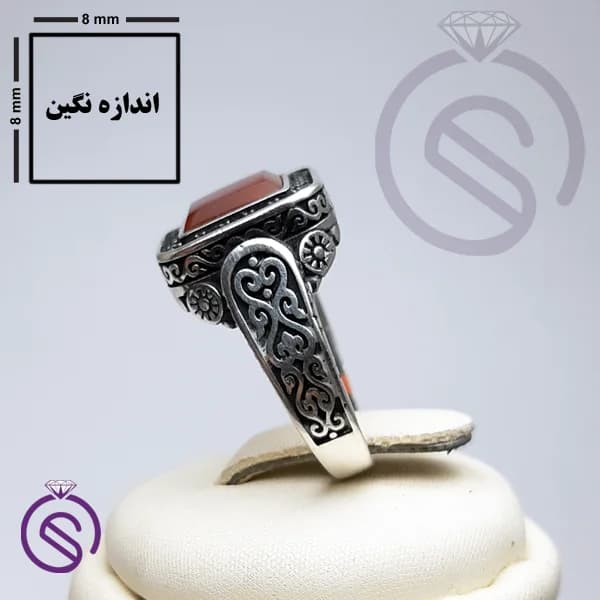 انگشتر نقره عقیق قرمز مردانه مدل پیک کد 62317 — تصویر ۳