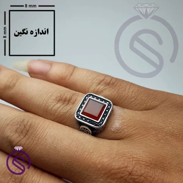 انگشتر نقره عقیق قرمز مردانه مدل پیک کد 62317 — تصویر ۵