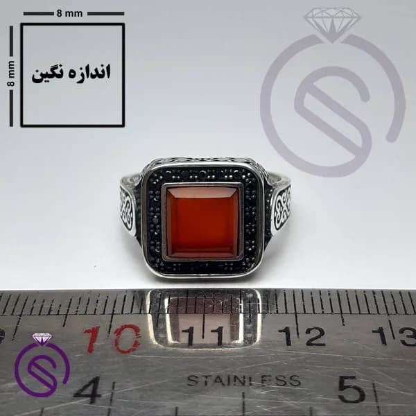 انگشتر نقره عقیق قرمز مردانه مدل پیک کد 62317 — تصویر ۴