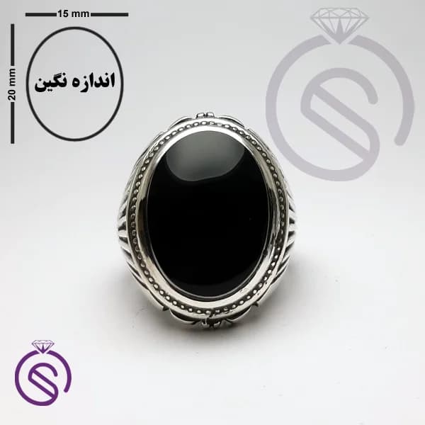 انگشتر نقره عقیق سیاه مردانه مدل آیدین کد 62312 — تصویر ۳