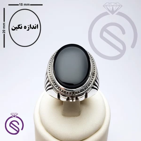 انگشتر نقره عقیق سیاه مردانه مدل آیدین کد 62312 — تصویر ۴