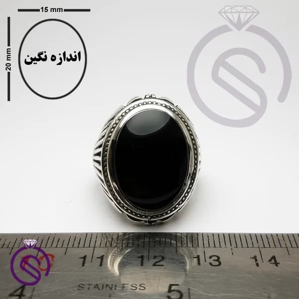 انگشتر نقره عقیق سیاه مردانه مدل آیدین کد 62312 — تصویر ۵