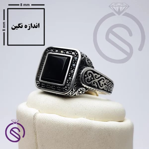 انگشتر نقره عقیق سیاه مردانه مدل پیک کد 62308 — تصویر ۵