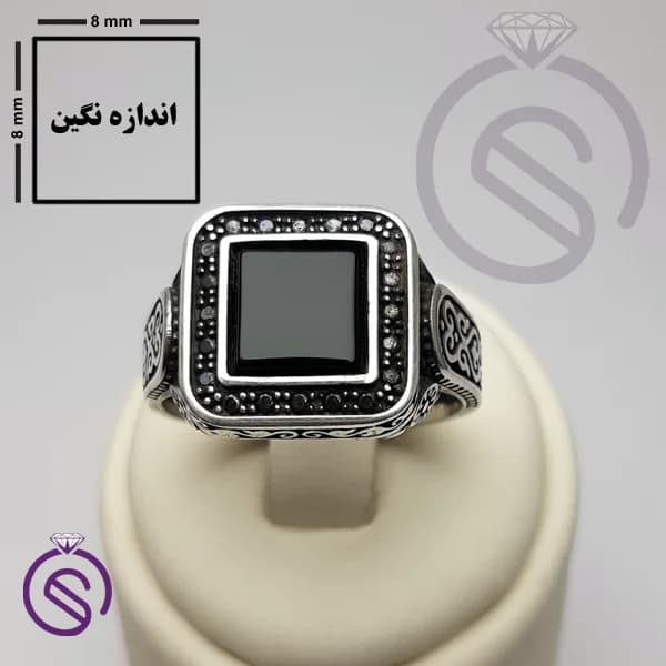 انگشتر نقره عقیق سیاه مردانه مدل پیک کد 62308 — تصویر ۲