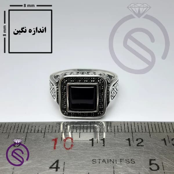 انگشتر نقره عقیق سیاه مردانه مدل پیک کد 62308 — تصویر ۶