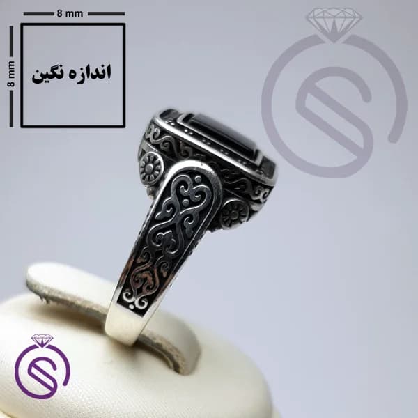 انگشتر نقره عقیق سیاه مردانه مدل پیک کد 62308 — تصویر ۴
