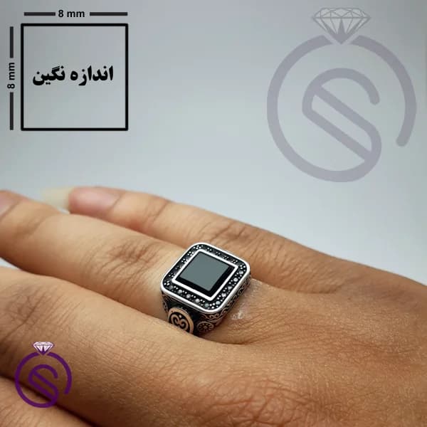انگشتر نقره عقیق سیاه مردانه مدل پیک کد 62308 — تصویر ۳