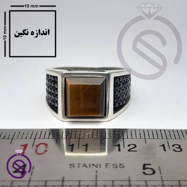 انگشتر نقره چشم ببر مردانه مدل تارخ کد 62189 — تصویر ۵