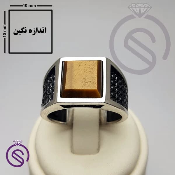 انگشتر نقره چشم ببر مردانه مدل تارخ کد 62189 — تصویر ۴