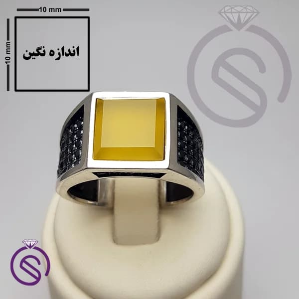 انگشتر نقره عقیق زرد شرف الشمس مردانه مدل تارخ کد 62186 — تصویر ۵