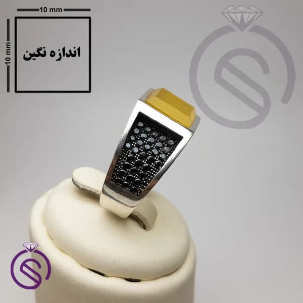 انگشتر نقره عقیق زرد شرف الشمس مردانه مدل تارخ کد 62186 — تصویر ۳