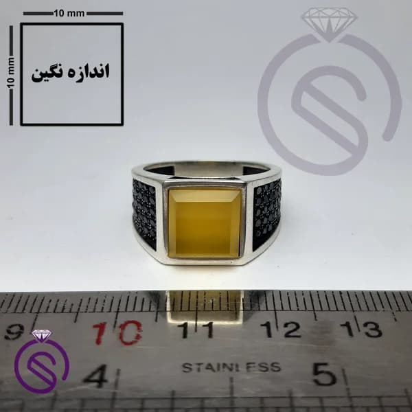 انگشتر نقره عقیق زرد شرف الشمس مردانه مدل تارخ کد 62186 — تصویر ۴