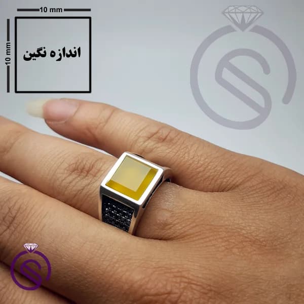 انگشتر نقره عقیق زرد شرف الشمس مردانه مدل تارخ کد 62186 — تصویر ۲