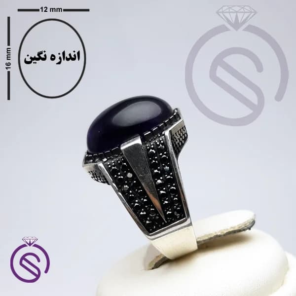 انگشتر نقره آمیتیست مردانه مدل نشان کد 62285 — تصویر ۳