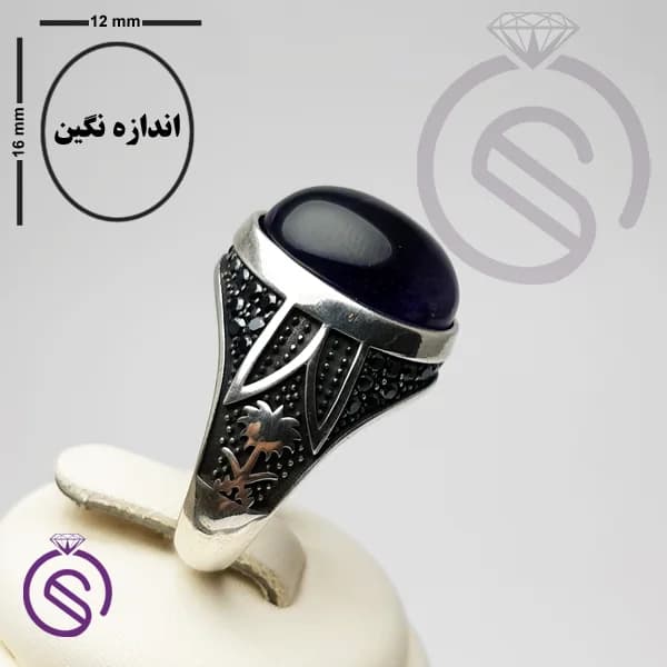 انگشتر نقره آمیتیست مردانه مدل نخل کد 62284 — تصویر ۵