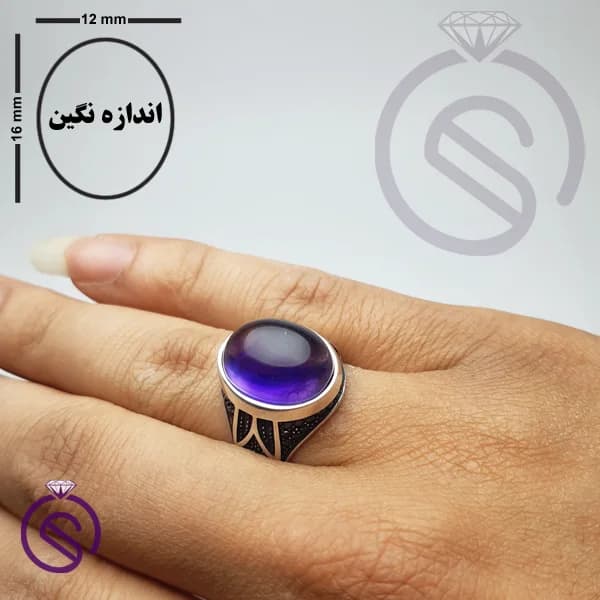 انگشتر نقره آمیتیست مردانه مدل نخل کد 62284 — تصویر ۴