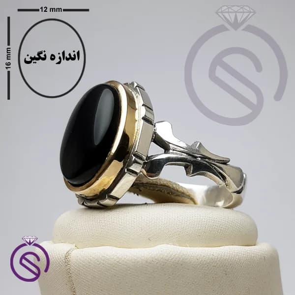 انگشتر نقره عقیق سیاه مردانه مدل سلمان کد 62265 — تصویر ۶