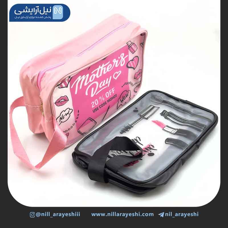 کیف آرایشی سایز متوسط طرح لوازم دخترانه مات یک بند ی ( مستطیلی )