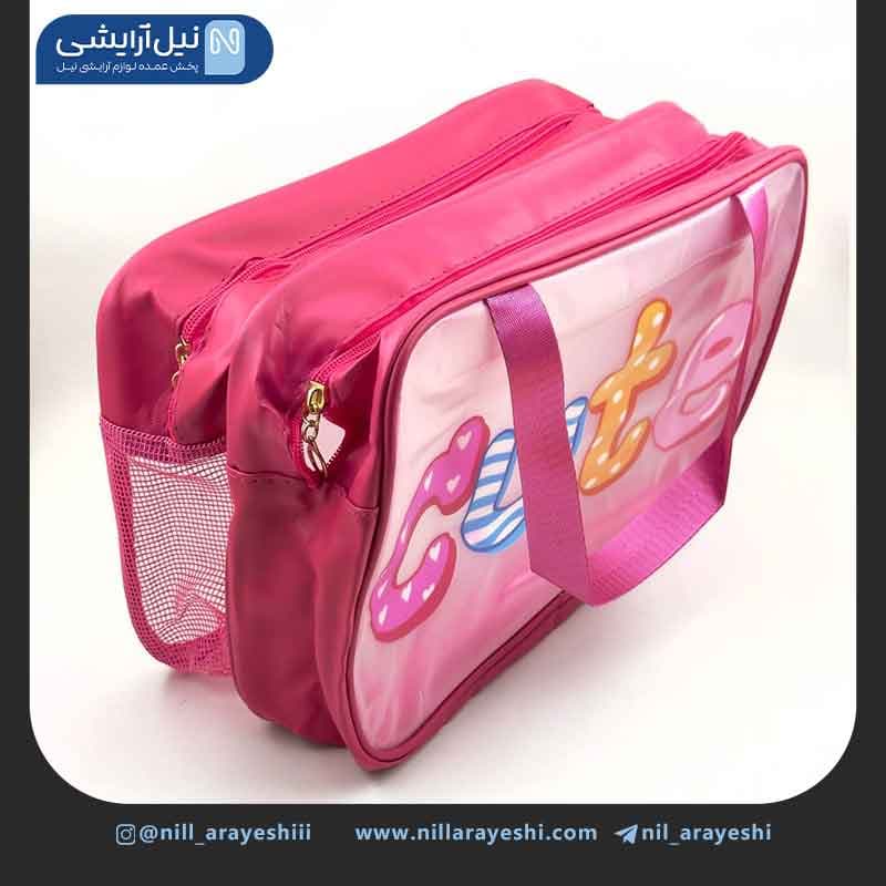 کیف آرایشی سایز بزرگ مات فانتزی دو زیپی ( مستطیلی )