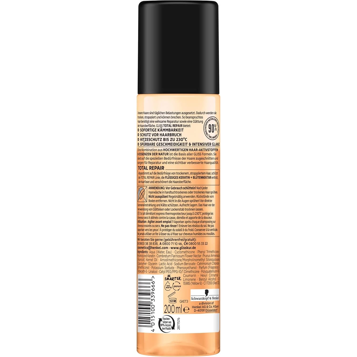 اسپری نرم کننده مو دوفاز گلیس شوارتسکوف Total Repair — تصویر ۲