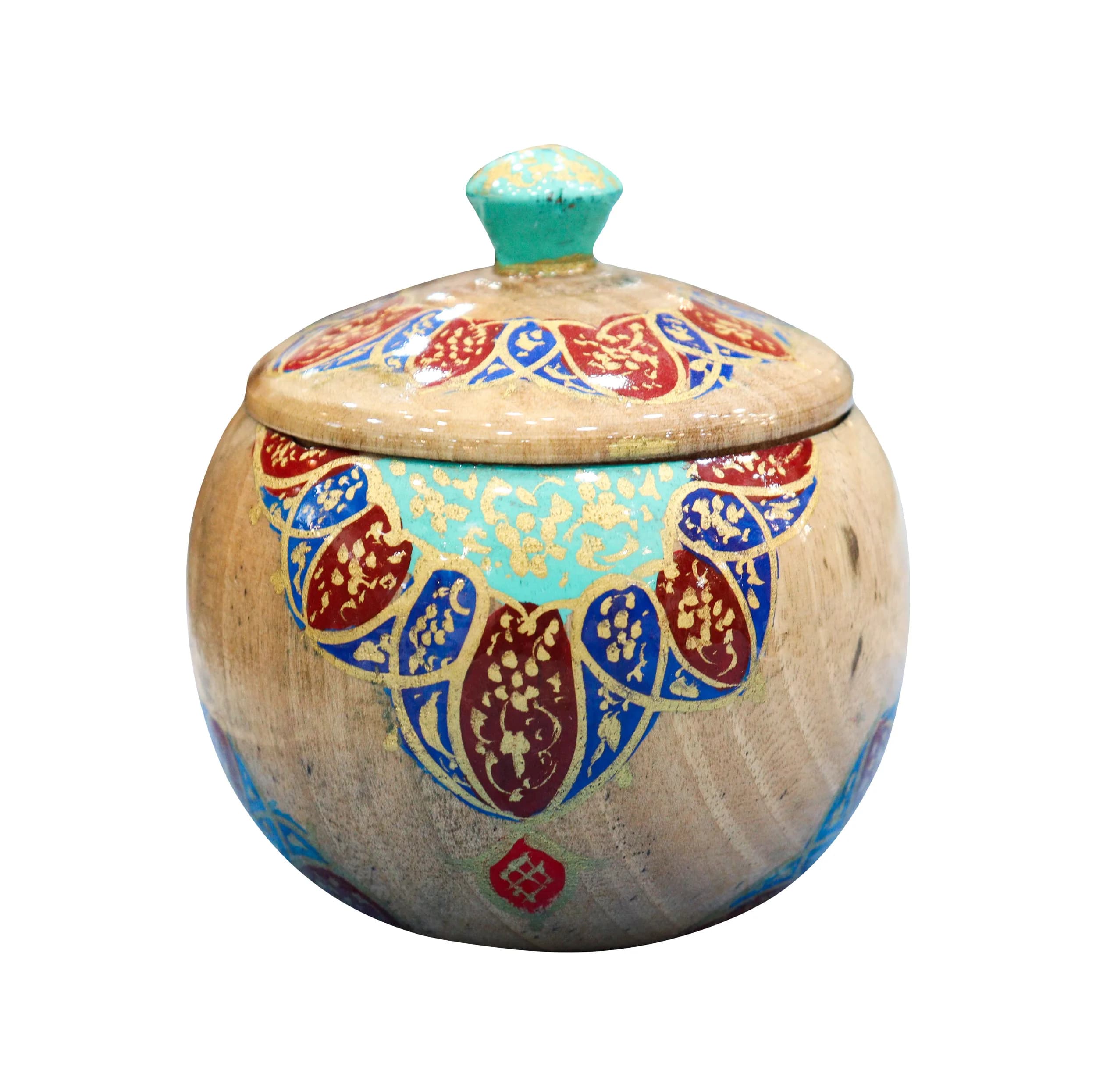 قندان چوبی صنایع دستی فاخر مدل نگارین طرح گل اسلیمی کد CrBe-SugarBowl9p8