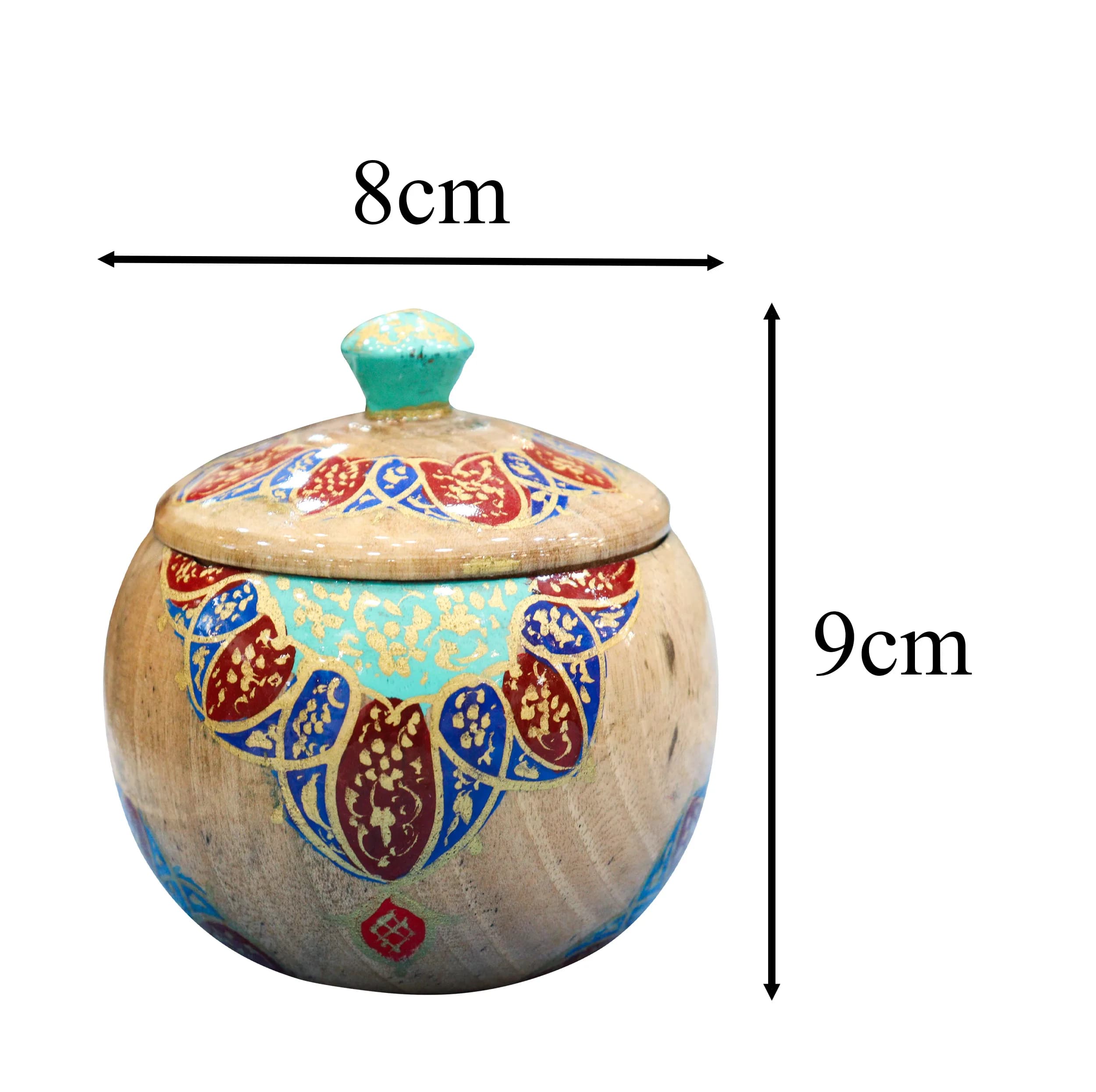 قندان چوبی صنایع دستی فاخر مدل نگارین طرح گل اسلیمی کد CrBe-SugarBowl9p8 — تصویر ۳