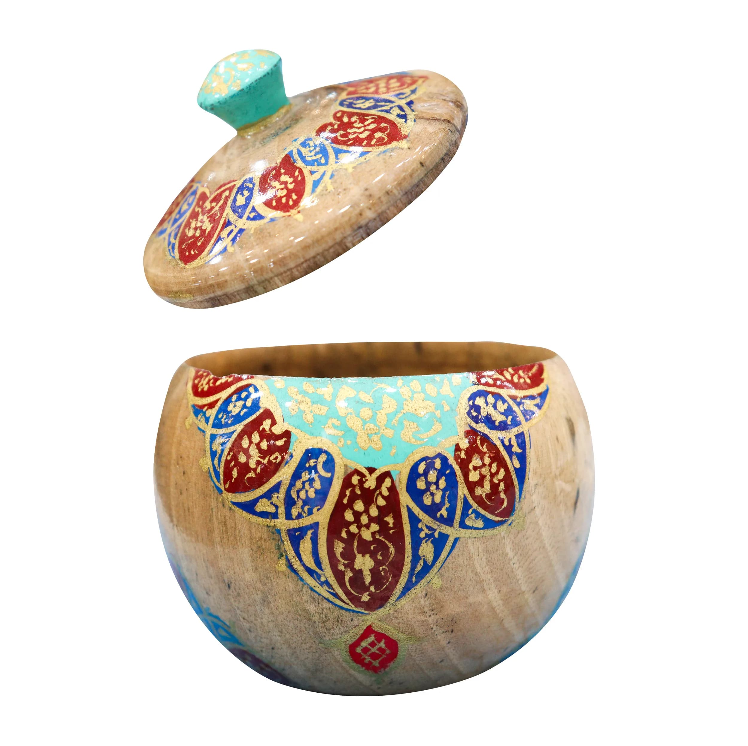 قندان چوبی صنایع دستی فاخر مدل نگارین طرح گل اسلیمی کد CrBe-SugarBowl9p8 — تصویر ۵