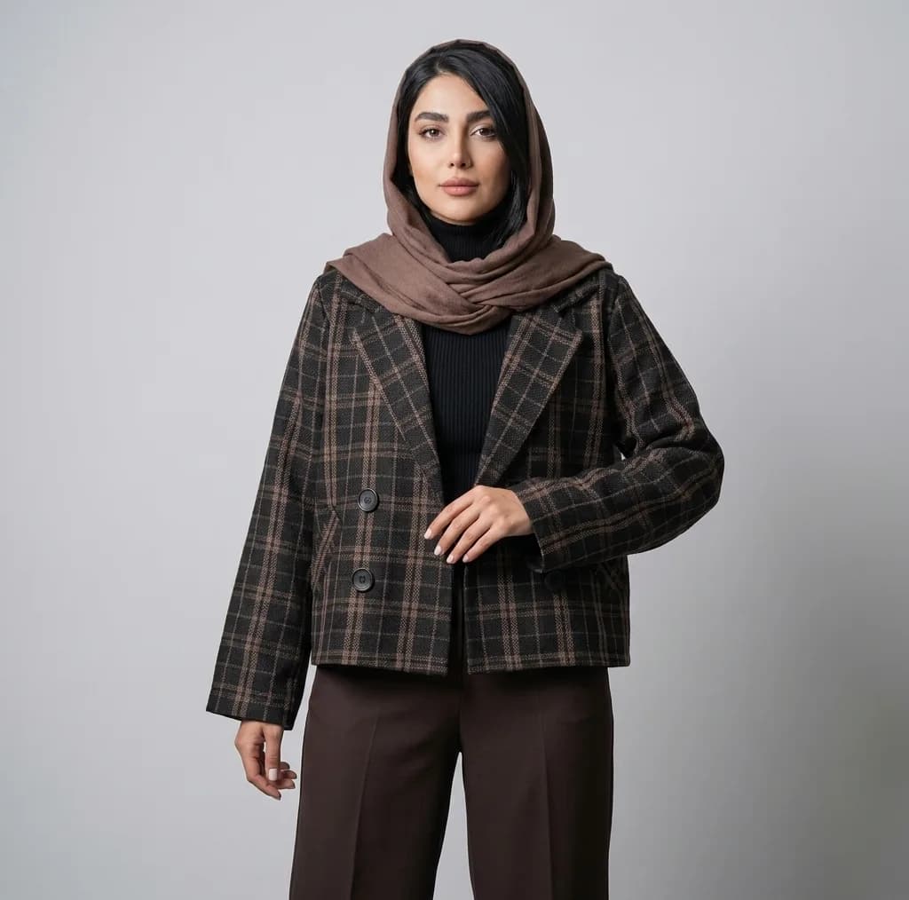 پالتو کوتاه زنانه طرح چهارخانه آستردار مدل ماهرخ