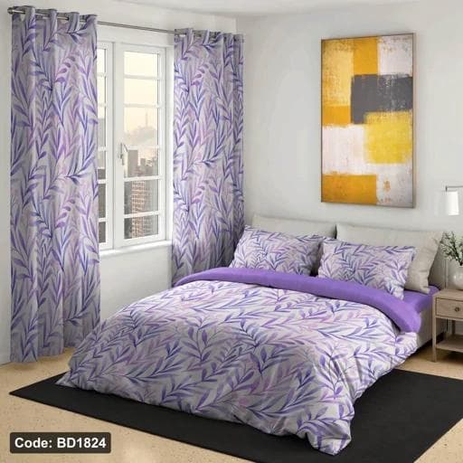ست کامل ژورنالی روتختی دونفره 6 تیکه برگی یاسی کد BD1824 (پس کرایه)