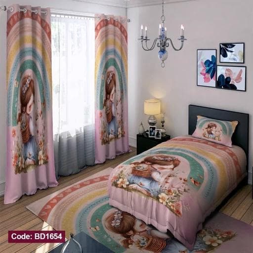 ست کامل ژورنالی رو تختی چاپی دخترانه رنگین کمان bd1654 (پس کرایه)