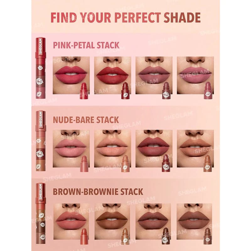 رژ لب 4 در 1 مات شیگلم مدل MEGA رنگ PETAL STACK — تصویر ۶