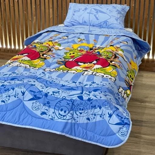 ست کامل ژورنالی روتختی 4 تیکه طرح انگری بردز آبی (پس کرایه) — تصویر ۲