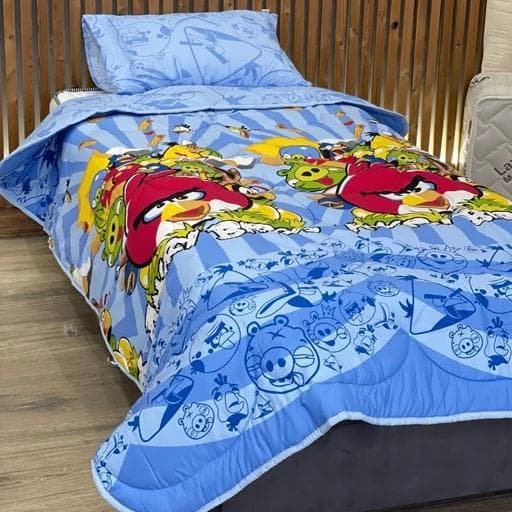 ست کامل ژورنالی روتختی 4 تیکه طرح انگری بردز آبی (پس کرایه) — تصویر ۳