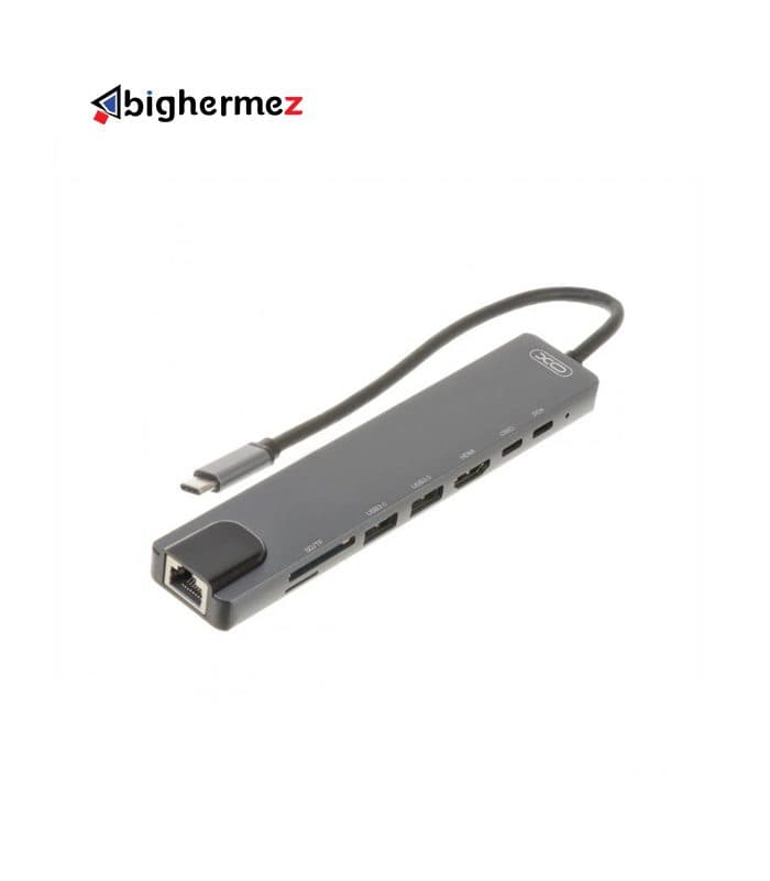 مبدل TYPE-C به PD100W+USB-C+HDMI+USB2+SD&TF+RJ45 ایکس او مدل XO-HUB003
