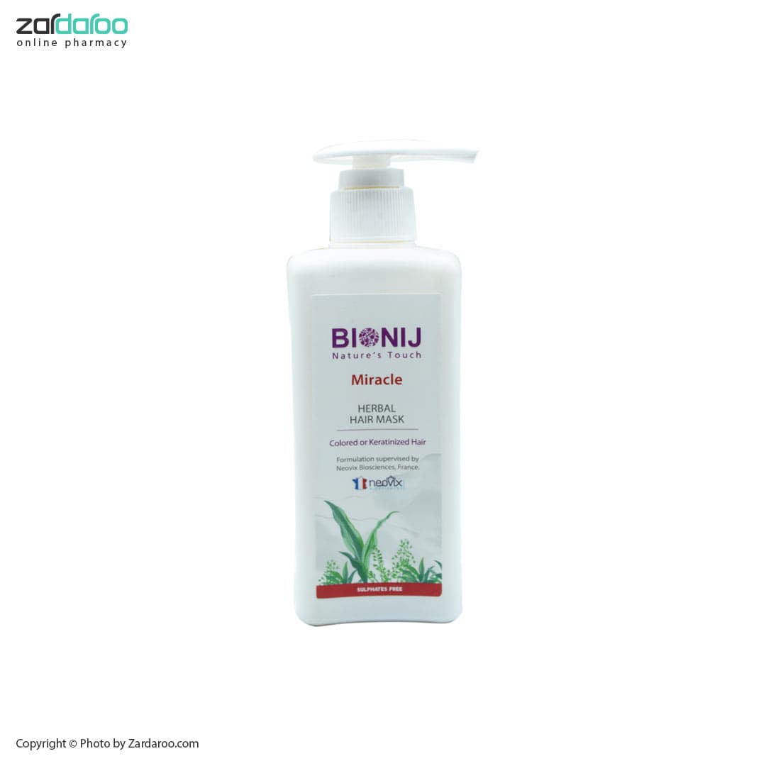 ماسک موی گیاهی مدل Miracle مناسب موهای رنگ و کراتین شده بیونیج Bionij