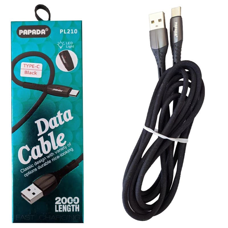 کابل شارژ و دیتا Type C 2 متری سر فلزی برزنتی ضخیم Papada PL210 — تصویر ۲