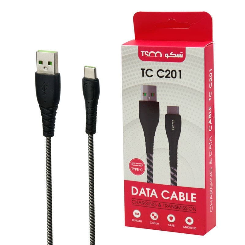 کابل شارژ و دیتا Type C 1 متری برزنتی فست Tsco TC C201 3A — تصویر ۲