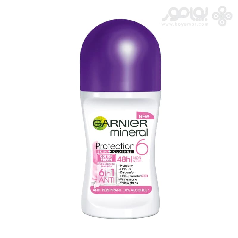 رول دئودورانت زنانه گارنیر مدل 6in1 رایحه COTTON FRESH
